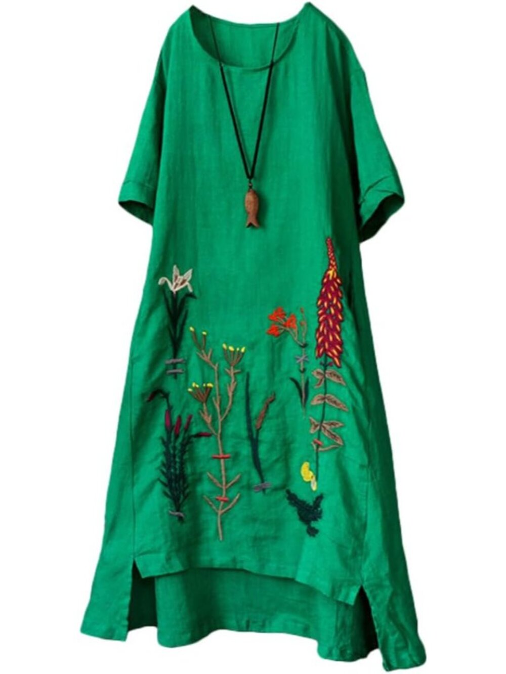 Women's Embroidered Linen Dress Summer Tunic Sundress